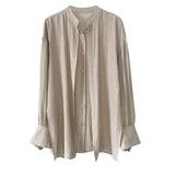 Women Apricot Cross Bandage Blouse New Stand Collar Long Sleeve Loose Fit Shirt Fashion Tide Spring Autumn 2023