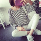 Style Fashion Long Sleeve T-shirts Striped Casual Home Liesure Women Tees Fashion Round Neck Ladies Clothing