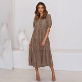 Dress Fashion Loose Casual Black Plaid Puff Sleeve Ruffle Ruched One-piece Long Dresses New Arrival Spring Summer