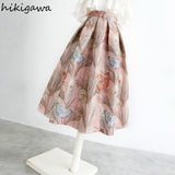 Temperament Skirts for Women 2023 Faldas Mujer De Moda Fashion Pink Print Vintage A-line Pleated Skirt High Waist Korean