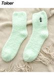 Embroidery CAT Deer Thickening Women Cotton Lovely Plush Keep Warm Sleep Ladies Funny Cute Socks Hosiery Winter