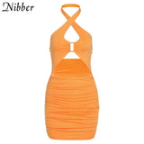 Summer Low-cut Halter Neck Bag Hip Dress Sleeveless Open Waist Open Back Slim Draped Design For Women Party Night
