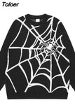 NEW Streetwear Spider Web Sweater Knitted Sweater Hip Hop Pullover Cotton Unisex Harajuku Sweater Soft Y2K Clothing