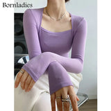 Summer Autumn Fake Two-piece Female Green T Shirts Casual Skinny Bodycone Tees Women Sexy Cotton Long Sleeve T
