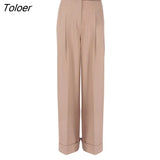 18 Spring Summer Black Ladies Office Trousers Women High Waist Pants Pockets Female Pleated Wide Leg Pants Solid