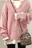 Sweater Women Fashion Chic Pullovers Sweet Basic Casual Loose Long Sleeve V-Neck Knitwear Tops Autumn Winter New