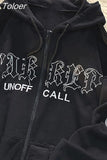 Embroidery Zip Up Hoodies Women Long Sleeve Sweatshirts Loose Hooded Jackets Y2K Clothes Grunge Punk Vintage Overcoat