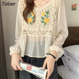 Women O-Neck Hollow Out Print Simple All-match Casual Fashion College Korean Style Ulzzang New Tops Hot Selling