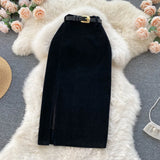 Kong Style Retro Open Skirt Winter With Sweater Medium Long Korean Temperament High-Waist Thin As Hips A