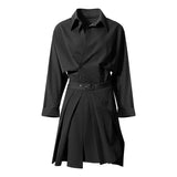 Asymmetrical Casual Skirt Suit For Women Lapel Long Sleeve Ruched Shirt High Waist Pleated Mini Skirts Female