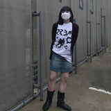 Korean Fashion T-shirts Kpop Grunge Oversized Tshirt Graphic Mess Gothic Letter Ptinted Tops Japanese Streetwear