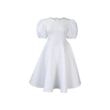 Round Collar Temperament Bubble Sleeves To Close The Waist Of Elegant A-Character