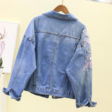2023 Spring Autumn Jeans Jacket Korean Embroideried 3D Flowers Hole Cowboy Outerwear Causal Women Demin Coat