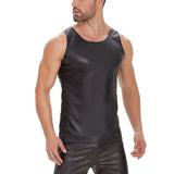 Toloer Men's Sexy Soft Lacquer Leather Vest Bright Leather Close-Fitting T-Shirt Size Accurate No Smell-Outfit
