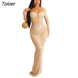 Women's Gown Rave Partywear Dress Hot Drill Mesh Diamonds Dresses Long Sleeve Skirt Slim Birthday Evening Night
