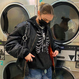 Gothic Black Hoodie y2k Women's Rhinestone Skull Casual Oversized Sweatshirt Punk E-girl Harajuku Long Sleeve