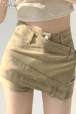 Fashion Women's Denim Shorts Patchwork Irregular High Waist Distressed Fake 2 Pcs Cotton Shorts Spring 2023 New
