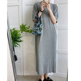 Women Green Pleated Long Big Size Dress New Round Neck Short Sleeve Loose Fit Fashion Tide Spring Summer 2023