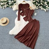 Fragrant Style Wears Women's Three-Piece Set Of Sleeveless Vest Metal Buckle Long-Sleeved Knitted