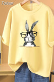 100% Cotton L-5XL Plus Size T Shirt Bunny Print O Neck Tshirt Short Sleeve Women Top Basic Summer Couple Solid T