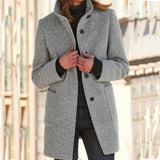 Autumn And Winter Retro Button-Collar Hair Coat Women's
