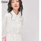 Women Dress 2022 Autumn Long Sleeves Bow-knot Neck Drawstring Waist White 3D Jacquard Casual Streetwear A-line