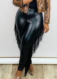 Plus Size Tassels Tight Leather