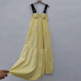 Patchwork Diamonds Dress For Women V Neck Sleeveless Loose Solid Midi Dresses Female Sexy Clothing Style New