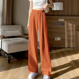 Toloer Leg Pants Women's Pants Down Loose High Waist Pink Trousers Spring And Autumn Suit Narrow Version Straight Leg Casual Floor Trousers-Outfit