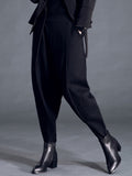 2022 New Spring Fashion Tide Black High Waist Elastic Pockets Patchwork Casual Woman Full Length Harem Pants