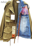 2023 Spring Autumn High Quality Lapel Long Sleeve Fake Two Piece Denim Patchwork Vintage Coat Women Jacket
