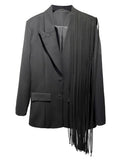 Fashion Women Suit Jackets Notched Collar Full Sleeve Single Breasted Asymmetric Tassels Blazers Summer 2023 New