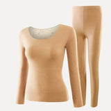 Women's Crewneck Seamless Long Johns Warm Thick Thermal Underwear Top & Bottom 2 Pieces Set for