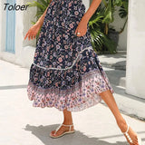 Boho Retro Floral Print Skirts Women 2023 Summer High Waist A-Line Pleated Long Skirts Casual Holiday Beach