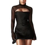 Corset Dresses for Women Fairy Grunge Floral Lace Print Hollow Out Long Sleeve Mini Dress Evening Party Dresses