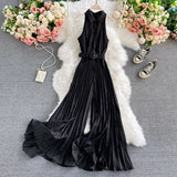 Women's Romper Spring Autumn 2022 Turn-Down Collar Sleeveless Vintage Playsuits Female Off Shoulder Pleated Jumpsuit New