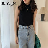 Top Female Casual Sexy Solid Color Harajuku Knitted Fashion Cami Sleeveless Tank Tops Women's Summer Camisole