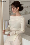 Woman Sweaters Off Shoulder Split Knit Y2K Tops Elegant Women's Sweater Pullovers Fashion Pull Femme Jumper Fall