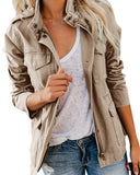 Women Zipper Jacket Autumn Female Outerwear Long Sleeve Casual Streetwear Coat Windbreaker Anorak Stand Collar Military