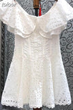 Elegant Dresses For Women Slash Neck Short Sleeve High Waist Hollow Out A Line Temperament Dress Female Autumn