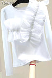 Shirts for Women Ruffles Patcheork Tshirt Fashion Sequins Y2K Tops White Black T-shirts Ropa Mujer Korean Summer