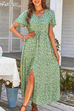 Women's Dress 2023 New Button Up Floral Print Boho Dresses Women V-Neck Casual Loose Split Maxi Dress Vestidos