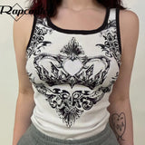 y2k Printed Tank Tops Cute White Knitted Crop Top Women Patched O Neck Sleeveless Basic Harajuku Summer Sweats