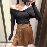 Sexy v neck up off shoulder slim knitted sweater crop tops za 2022 women pull femme vintage ladies pullover jumper