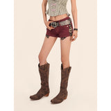 Spliced Leopard-Print Denim Shorts Female Low-Waisted Tight Y2k Millenium Gynya Yam Ultra-Short Hot