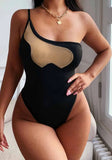 Black Sexy One Shoulder Contrast Mesh