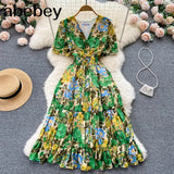 Print Dress Women Summer Sexy Beach Boho Midi Dresses Short Sleeve 2022 Ladies Vintage Elegant Party Dress Vacation