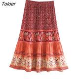 2023 Summer Skirt Women Paisley Floral Print Skirts Casual Vintage A-Line Beach Skirt saia Jupe Femme faldas Midi