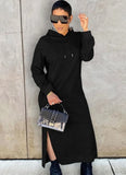 Winter Casual Long Sleeve With Hood Slit Long