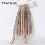 Elegant Striped Colorful Skirt For Women High Waist Ruched Casual Skirts Female Fashion New Clothing 2022